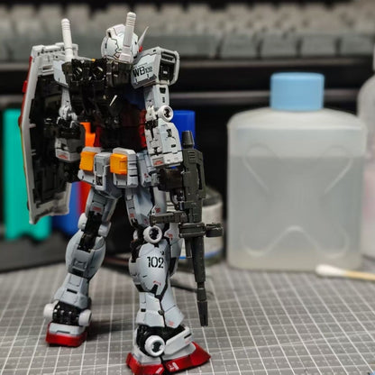 Bandai RG 1/144 RX-78-2 Gundam Built & Panel-Shaded Painted Finished Model with Shield Rifle WB102 Decals