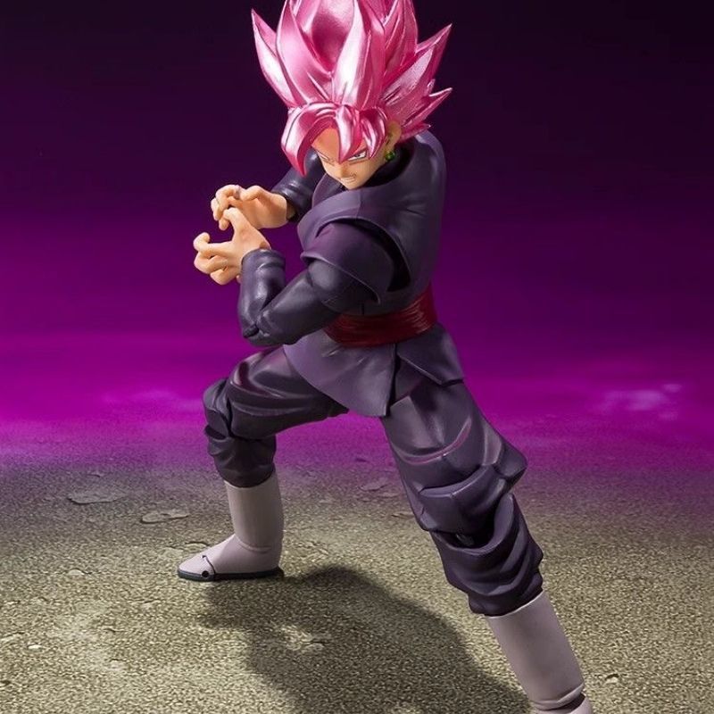 Bandai SHFiguarts Dragon Ball Super Goku Black Super Saiyan Rose Pink Hair Articulated Action Figure