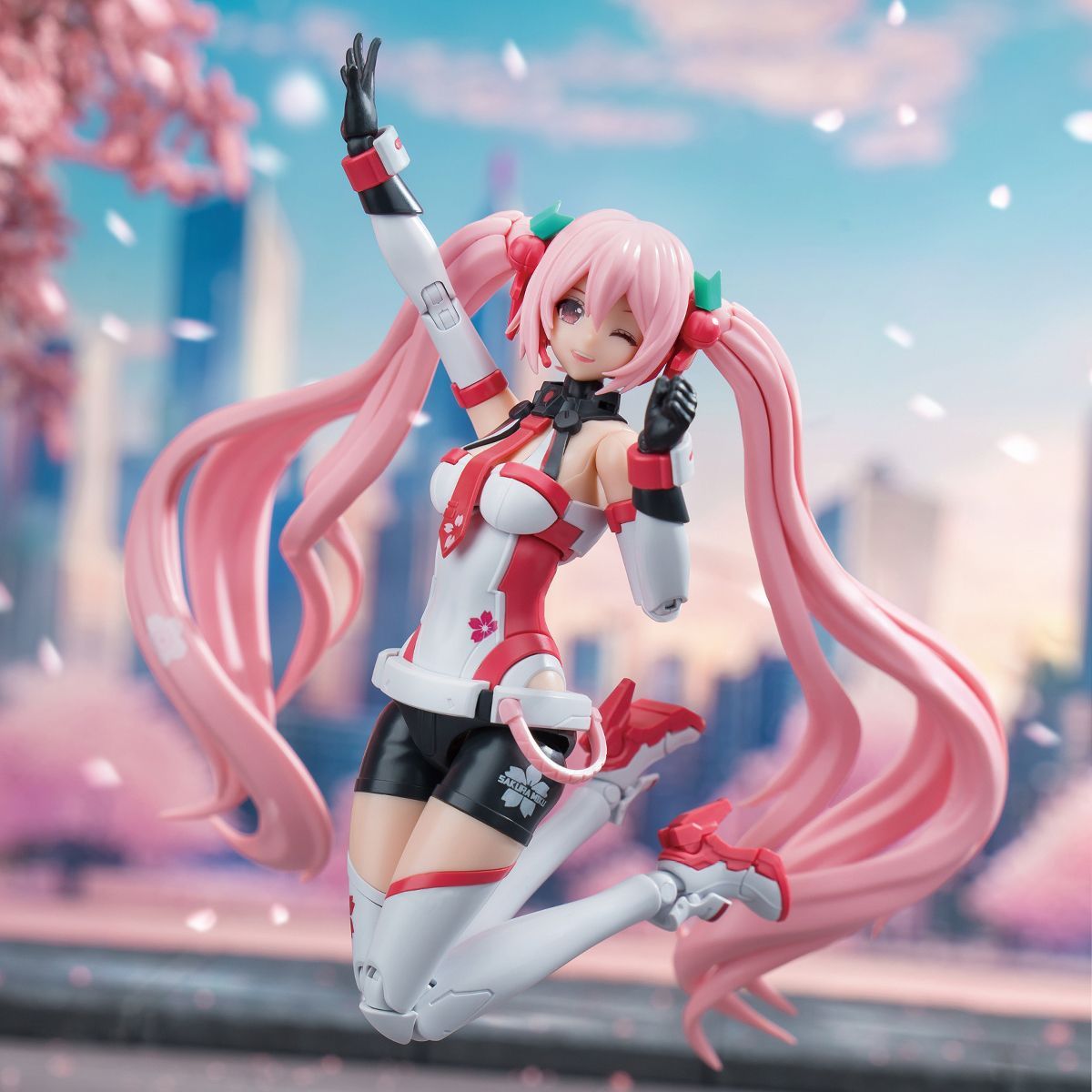 SSK MIKU02 Sakura Miku Pink Sonic Boom Articulated Model Kit Figure with Motorcycle Set