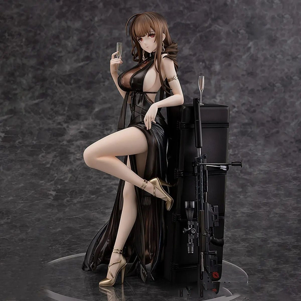 Girls Frontline DSR-50 Black Evening Gown Banquet Ver PVC Statue Figure with Sniper Rifle & Weapon Case