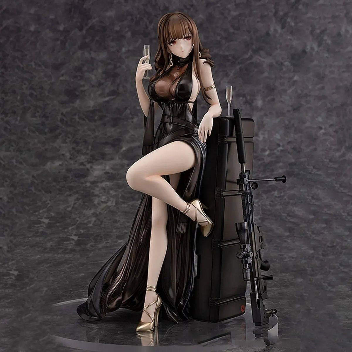 Girls Frontline DSR-50 Black Evening Gown Banquet Ver PVC Statue Figure with Sniper Rifle & Weapon Case