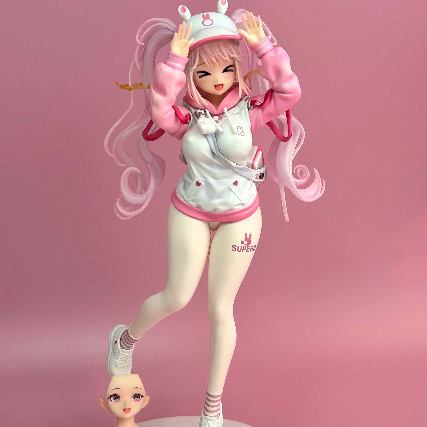 Alice Sweet Home Premium Ver Pink Bunny Hoodie Streetwear PVC Statue Figure with 2 Face Plates & Bag