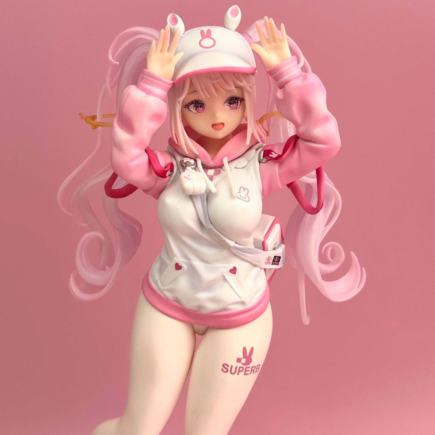 Alice Sweet Home Premium Ver Pink Bunny Hoodie Streetwear PVC Statue Figure with 2 Face Plates & Bag