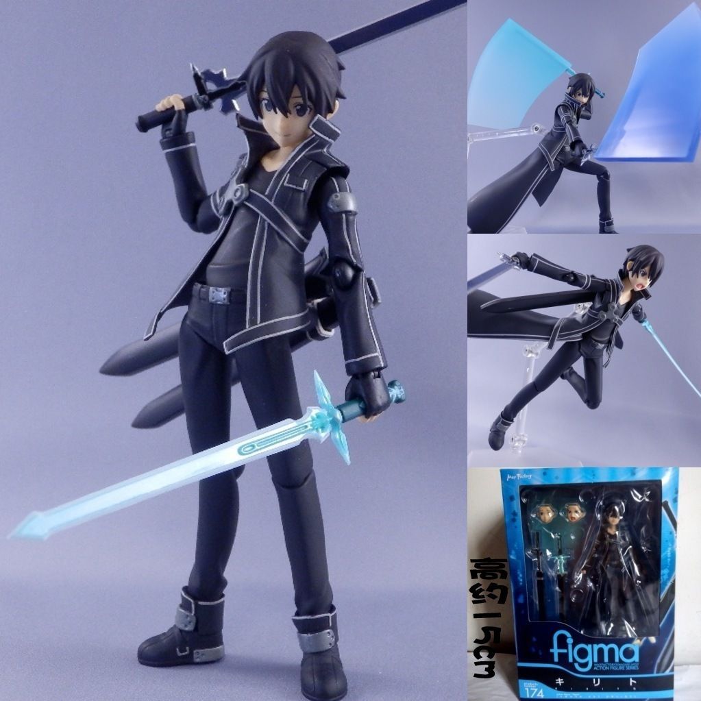 Sword Art Online Kirito Dual Sword Articulated Action Figure Figma Style 174 with Sword Effect Parts & Display Stand