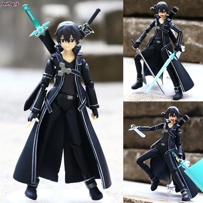 Sword Art Online Kirito Dual Sword Articulated Action Figure Figma Style 174 with Sword Effect Parts & Display Stand
