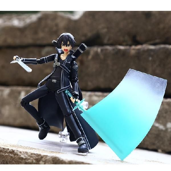 Sword Art Online Kirito Dual Sword Articulated Action Figure Figma Style 174 with Sword Effect Parts & Display Stand
