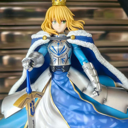 Fate Zero Saber Artoria Pendragon Scale Figure with Excalibur Sword Gold Crown Blue Cape & Terrain Base