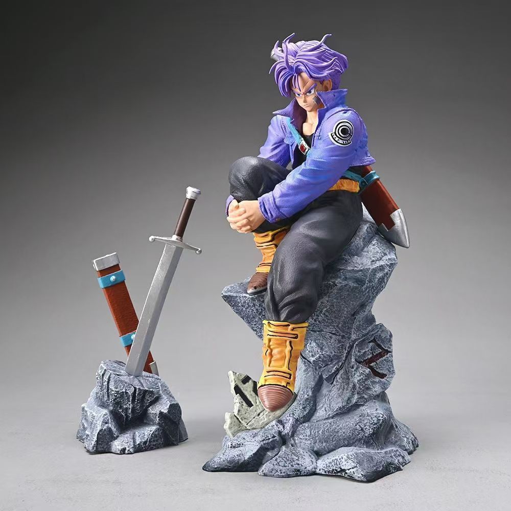 Dragon Ball Trunks Figure Last Warrior Scene Anime Collectible Sitting Statue with Sword
