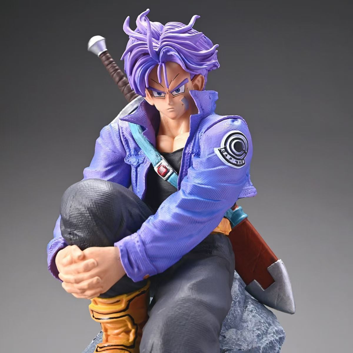 Dragon Ball Trunks Figure Last Warrior Scene Anime Collectible Sitting Statue with Sword
