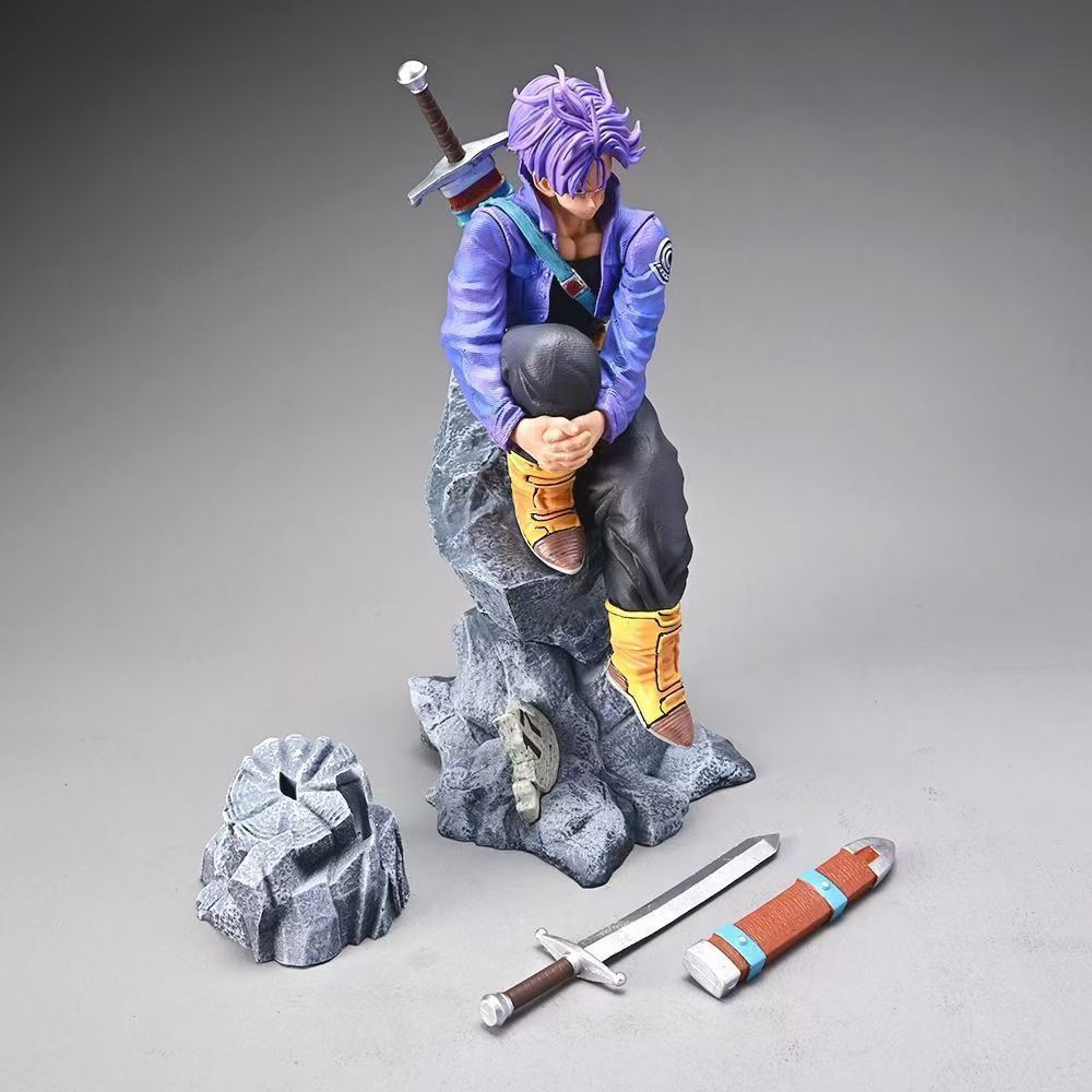 Dragon Ball Trunks Figure Last Warrior Scene Anime Collectible Sitting Statue with Sword