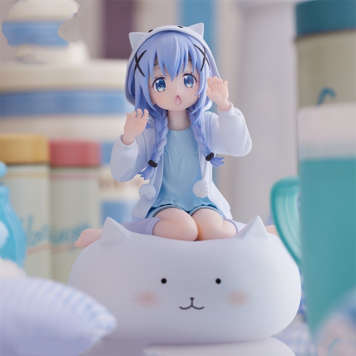 Anime Cat Ear Hoodie Girl Sitting Cloud Figure Kawaii Desk Decor PVC Statue Room Ornament