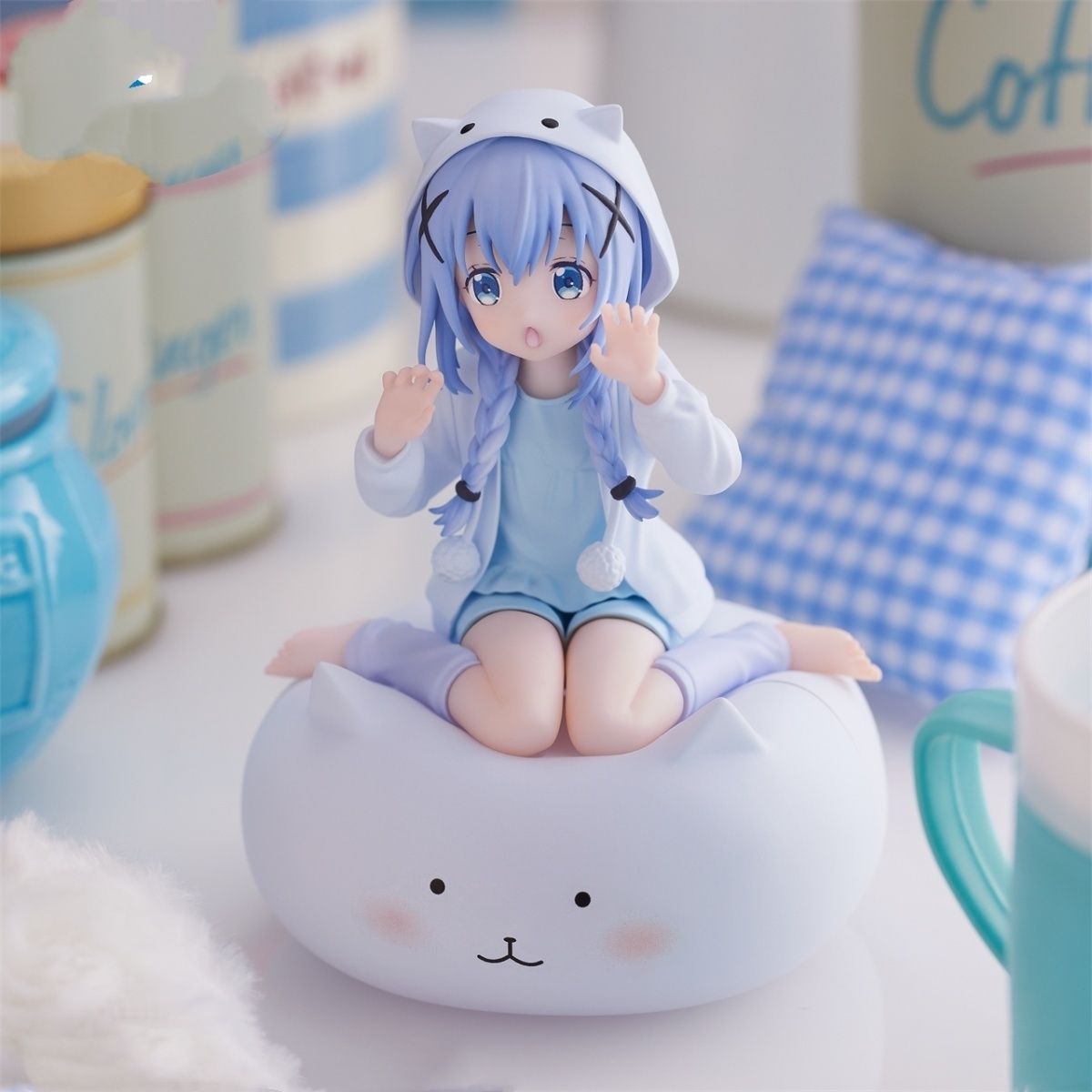 Anime Cat Ear Hoodie Girl Sitting Cloud Figure Kawaii Desk Decor PVC Statue Room Ornament