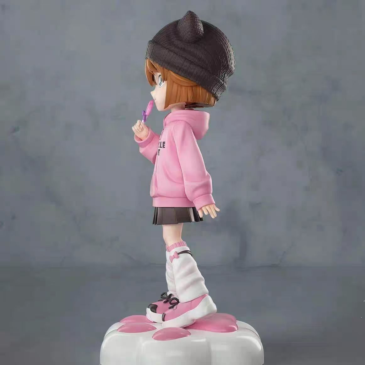 Anime Girl Cat Ear Hoodie GK Figure Lollipop Paw Base Statue