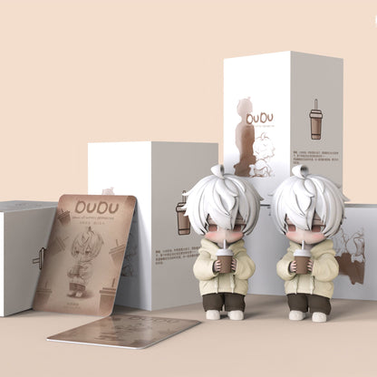 OUDU Chibi Boy Milk Tea Figure Kawaii Desk Statue Gift