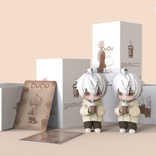 OUDU Chibi Boy Milk Tea Figure Kawaii Desk Statue Gift