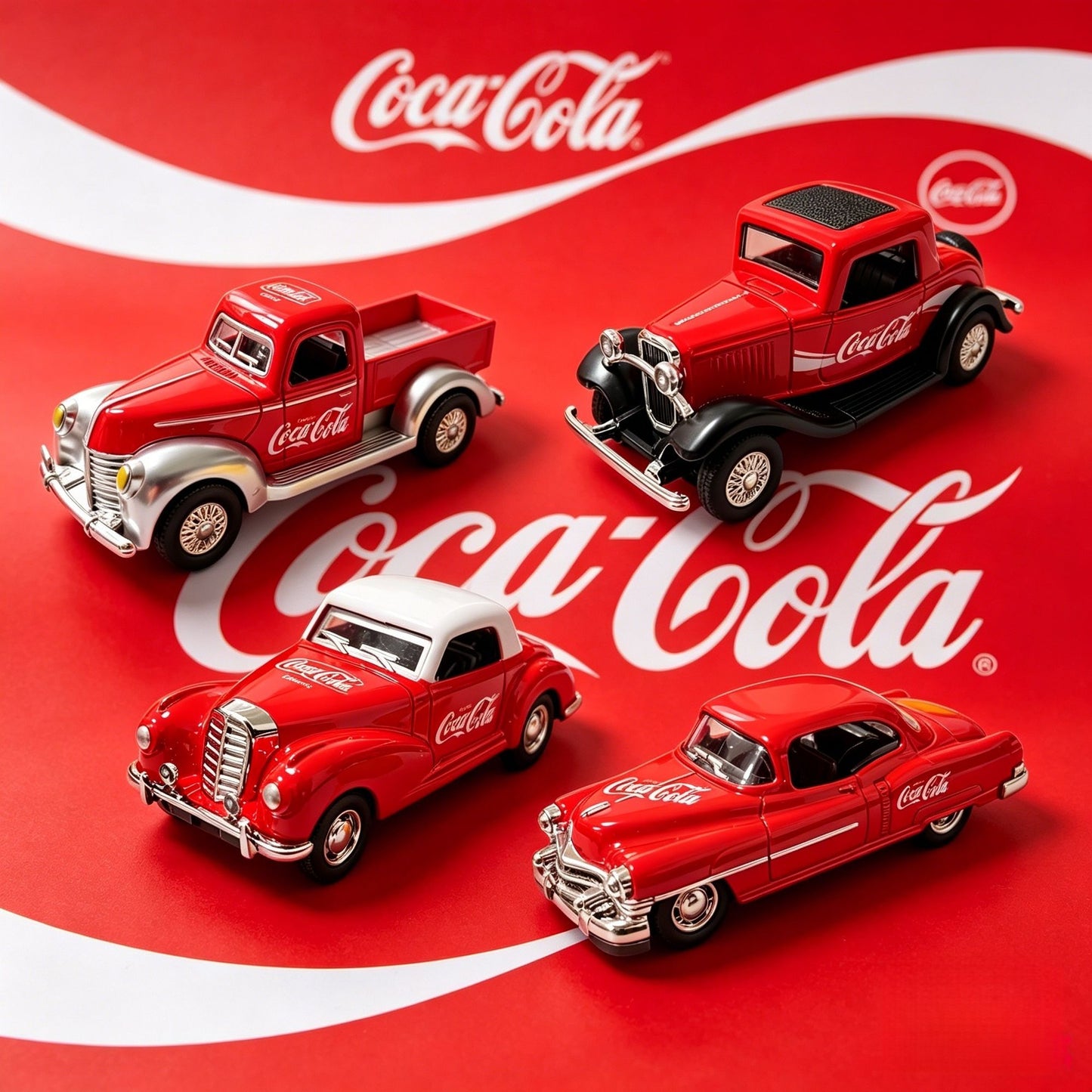 Coca-Cola Vintage Diecast Car Model Set of 4
