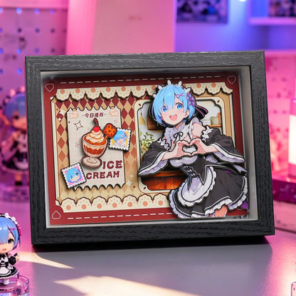Re:Zero Starting Life in Another World — 3D Layered Paper Diorama Shadow Box | Rem & Full Cast
