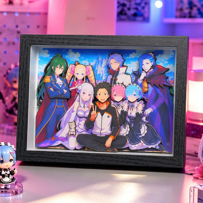 Re:Zero Starting Life in Another World — 3D Layered Paper Diorama Shadow Box | Rem & Full Cast