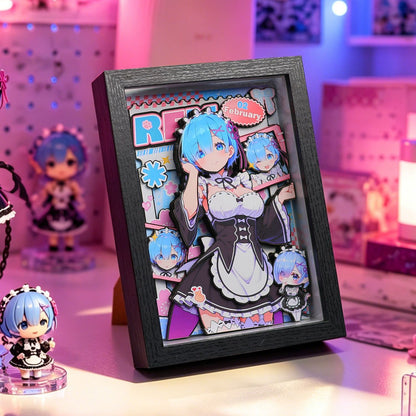 Re:Zero Starting Life in Another World — 3D Layered Paper Diorama Shadow Box | Rem & Full Cast
