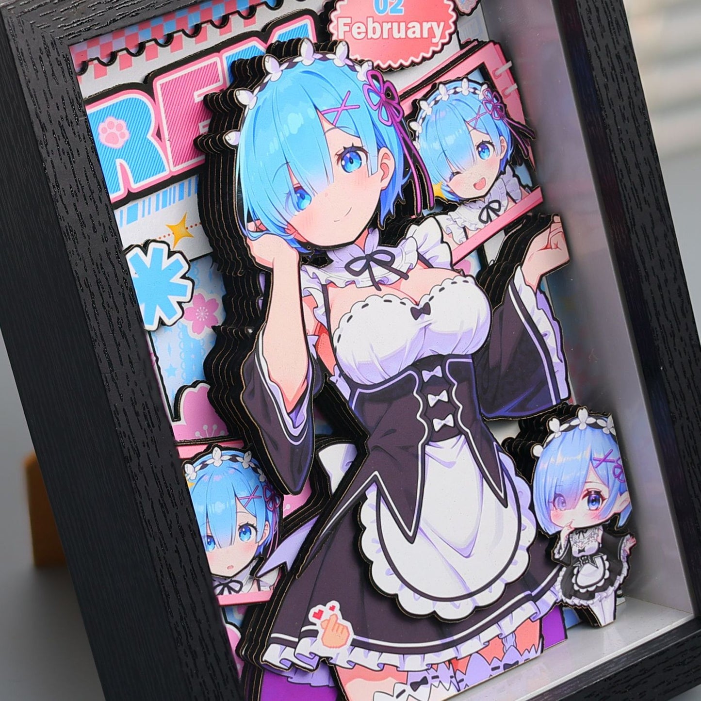 Re:Zero Starting Life in Another World — 3D Layered Paper Diorama Shadow Box | Rem & Full Cast