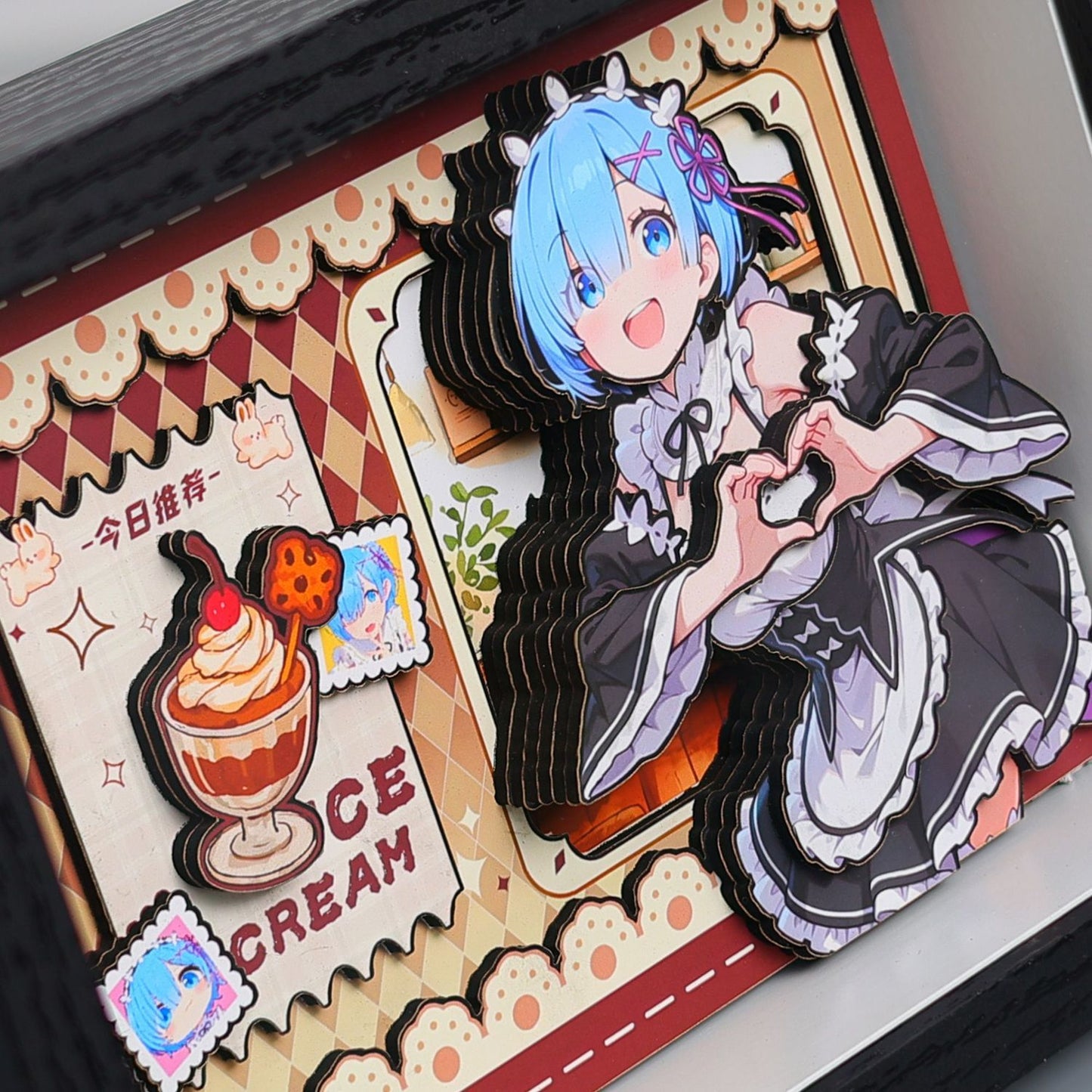 Re:Zero Starting Life in Another World — 3D Layered Paper Diorama Shadow Box | Rem & Full Cast