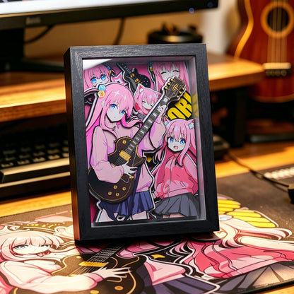 Anime Guitar Girl 3D Layered Paper Art Shadow Box Frame Desk Decor