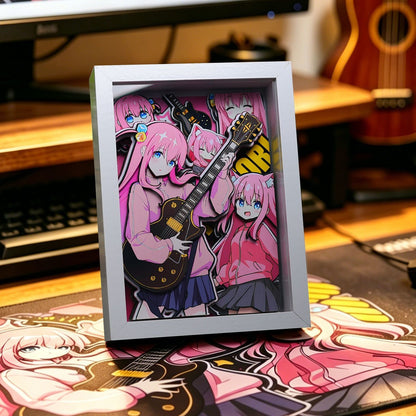 Anime Guitar Girl 3D Layered Paper Art Shadow Box Frame Desk Decor