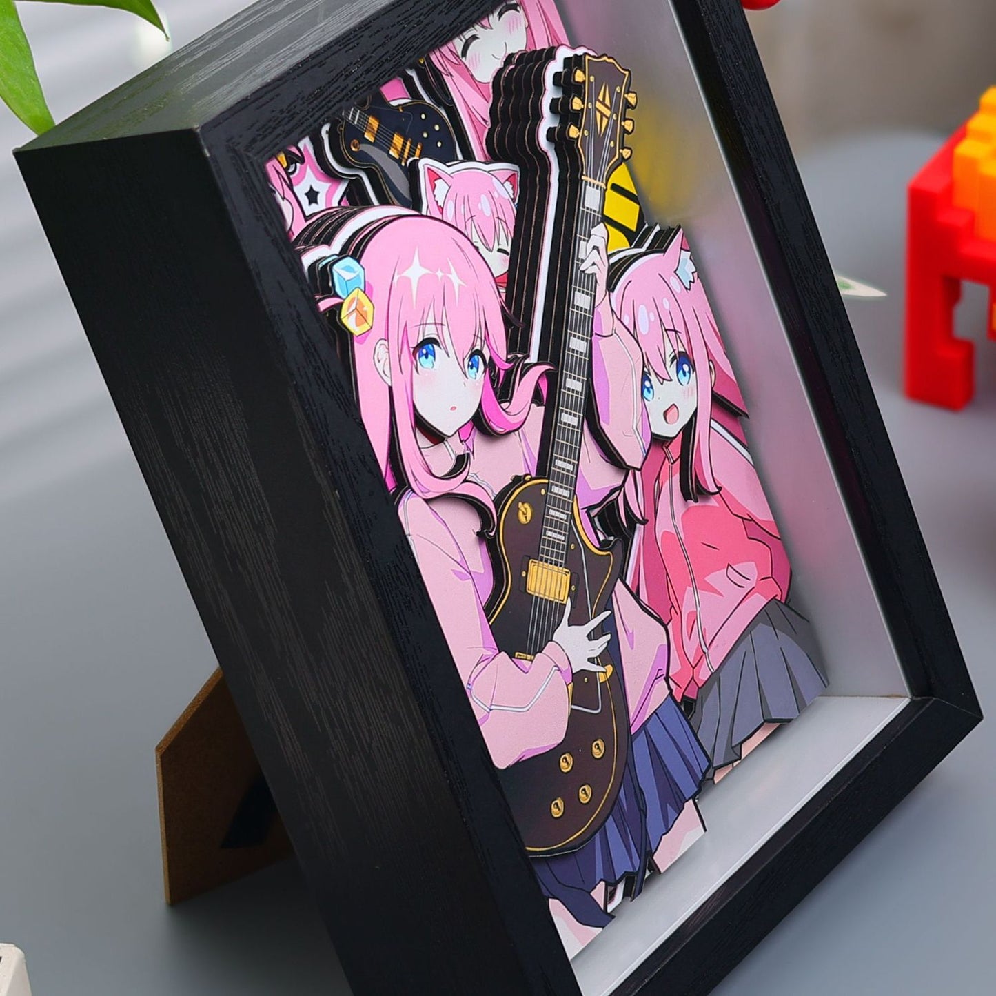 Anime Guitar Girl 3D Layered Paper Art Shadow Box Frame Desk Decor