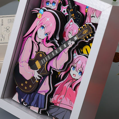 Anime Guitar Girl 3D Layered Paper Art Shadow Box Frame Desk Decor