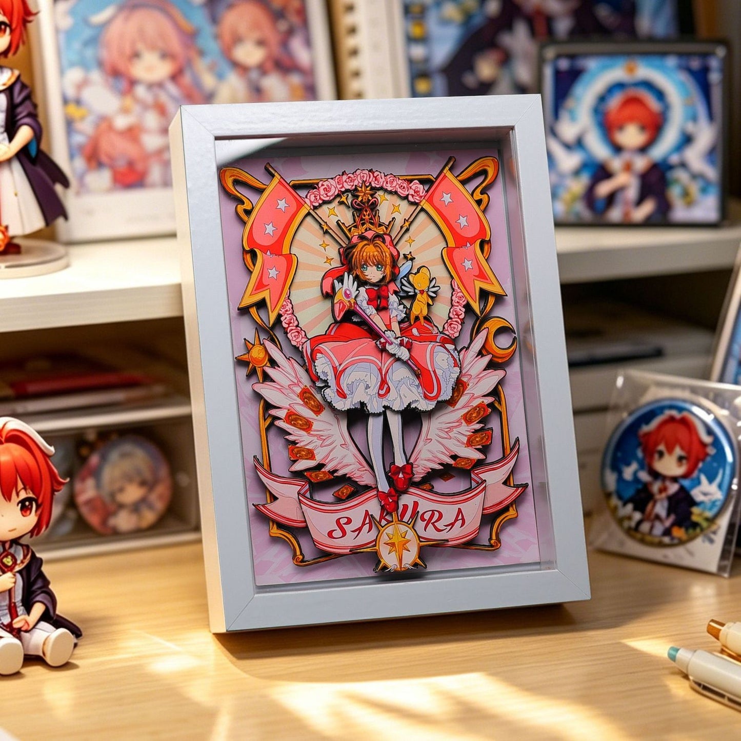 Magical Girl 3D Layered Paper Shadow Box Frame Desk Decor