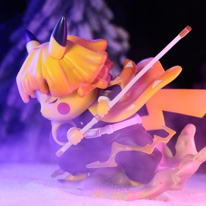 Pikachu Cosplay Zenitsu Demon Slayer Crossover Chibi Figure Thunder Breathing Lightning Base