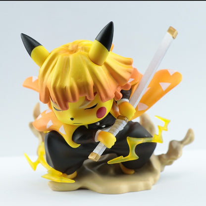 Pikachu Cosplay Zenitsu Demon Slayer Crossover Chibi Figure Thunder Breathing Lightning Base