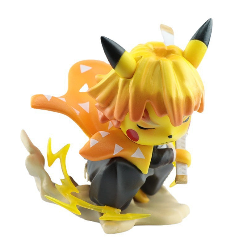 Pikachu Cosplay Zenitsu Demon Slayer Crossover Chibi Figure Thunder Breathing Lightning Base