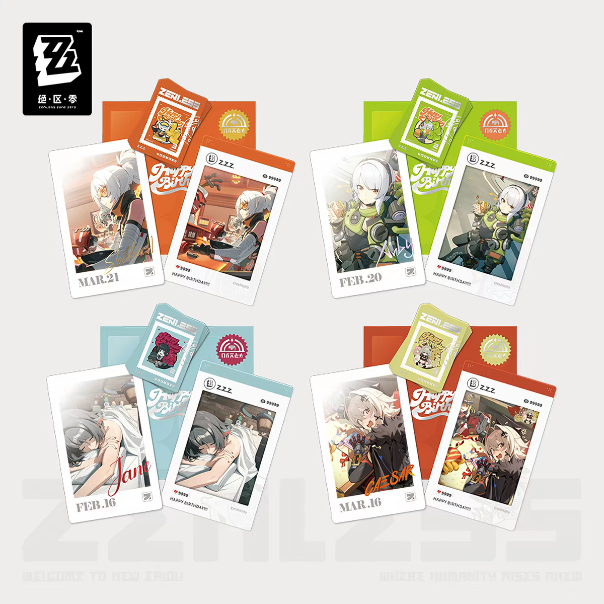 Zenless Zone Zero Official HB2U Birthday Momento Set Vol.6 Soldier 11 Anby Jane Caesar Polaroid Card Stamp Sticker