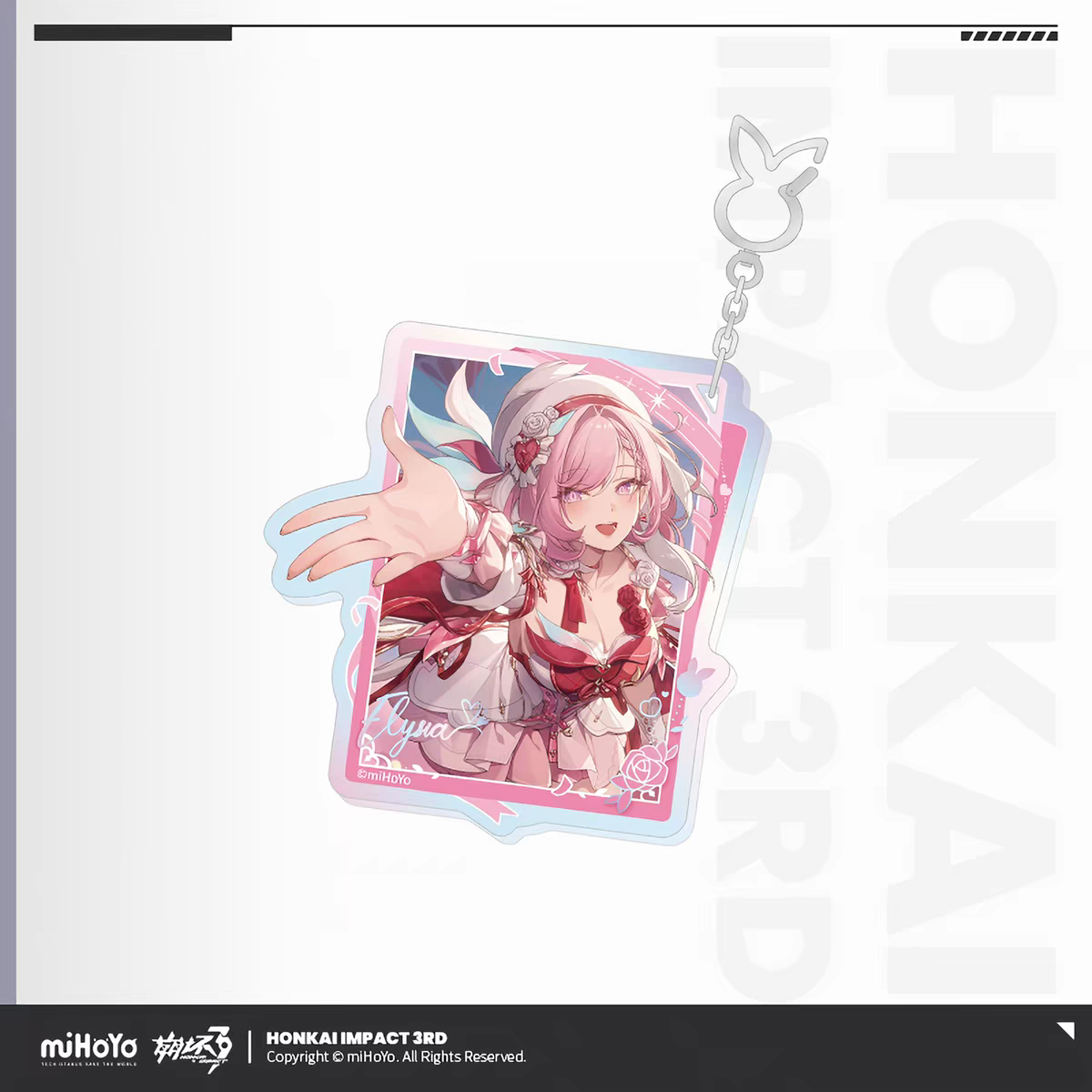 Honkai Impact 3rd Elysia Miracle of Love - shaped acrylic keychain with silver bunny charm ring
