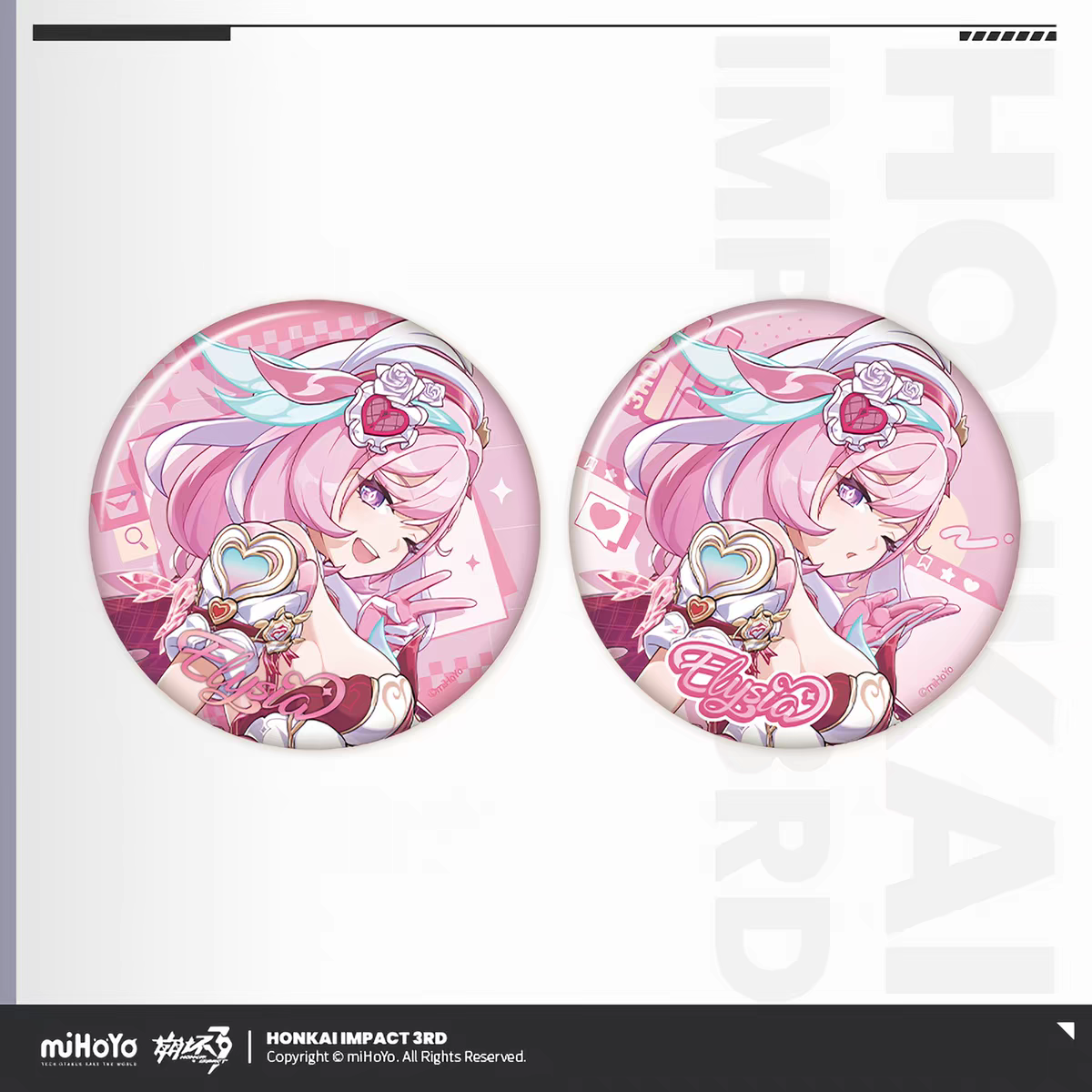Honkai Impact 3rd Elysia Hi-Love Wish Fairy - large round badge Style A and Style B front view
