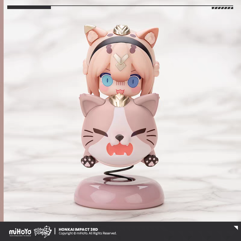 Honkai Impact 3rd Pardofelis spring bobblehead - front view blue eyes happy expression cat ear hoodie golden crown