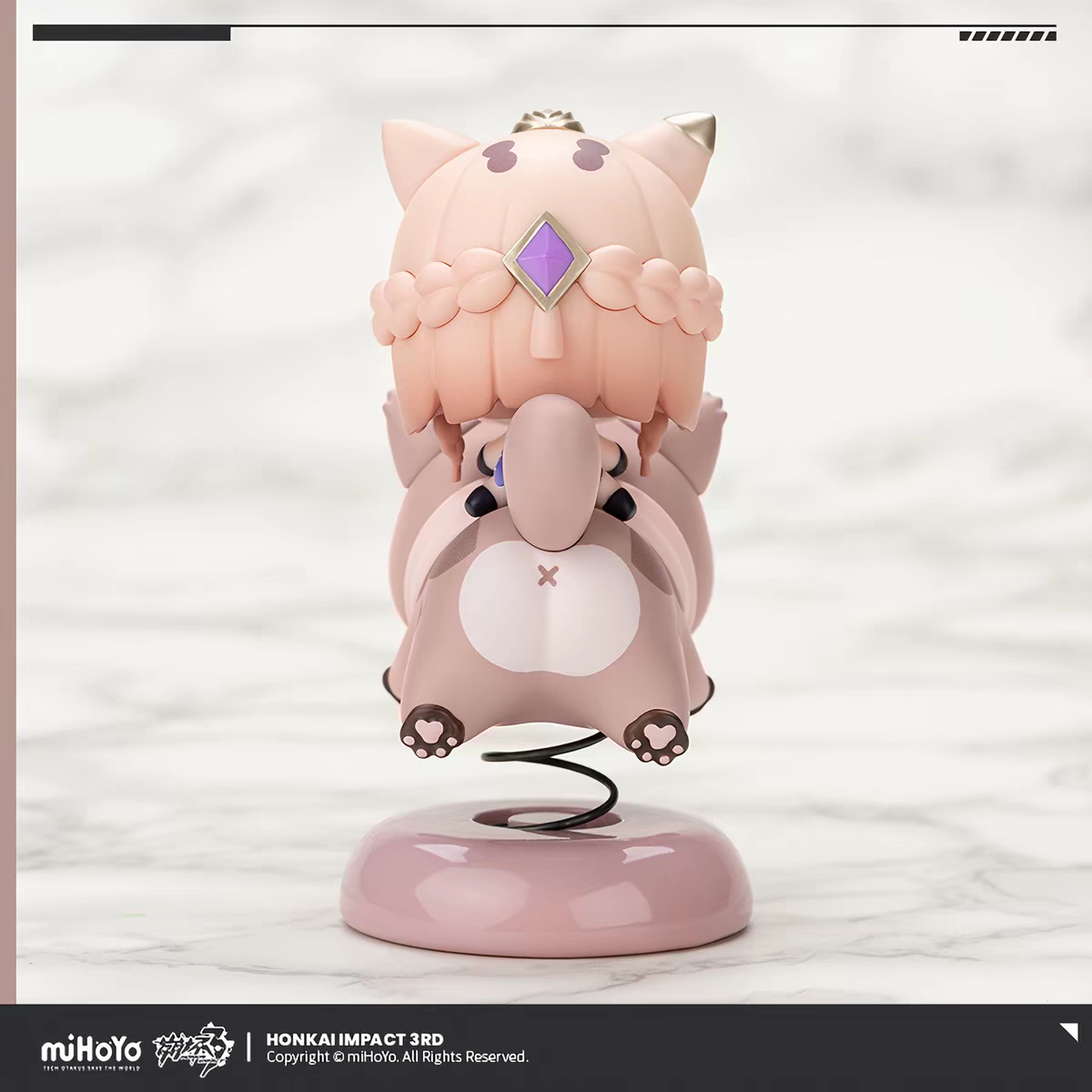 Honkai Impact 3rd Pardofelis spring bobblehead - back view purple diamond gem cat ear hood round cat upturned paws