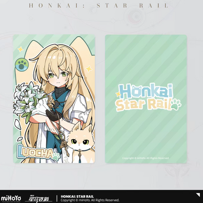 Honkai Star Rail chibi cat laser ticket Vol.2 - Huohuo mint green theme holding blue bird front and back