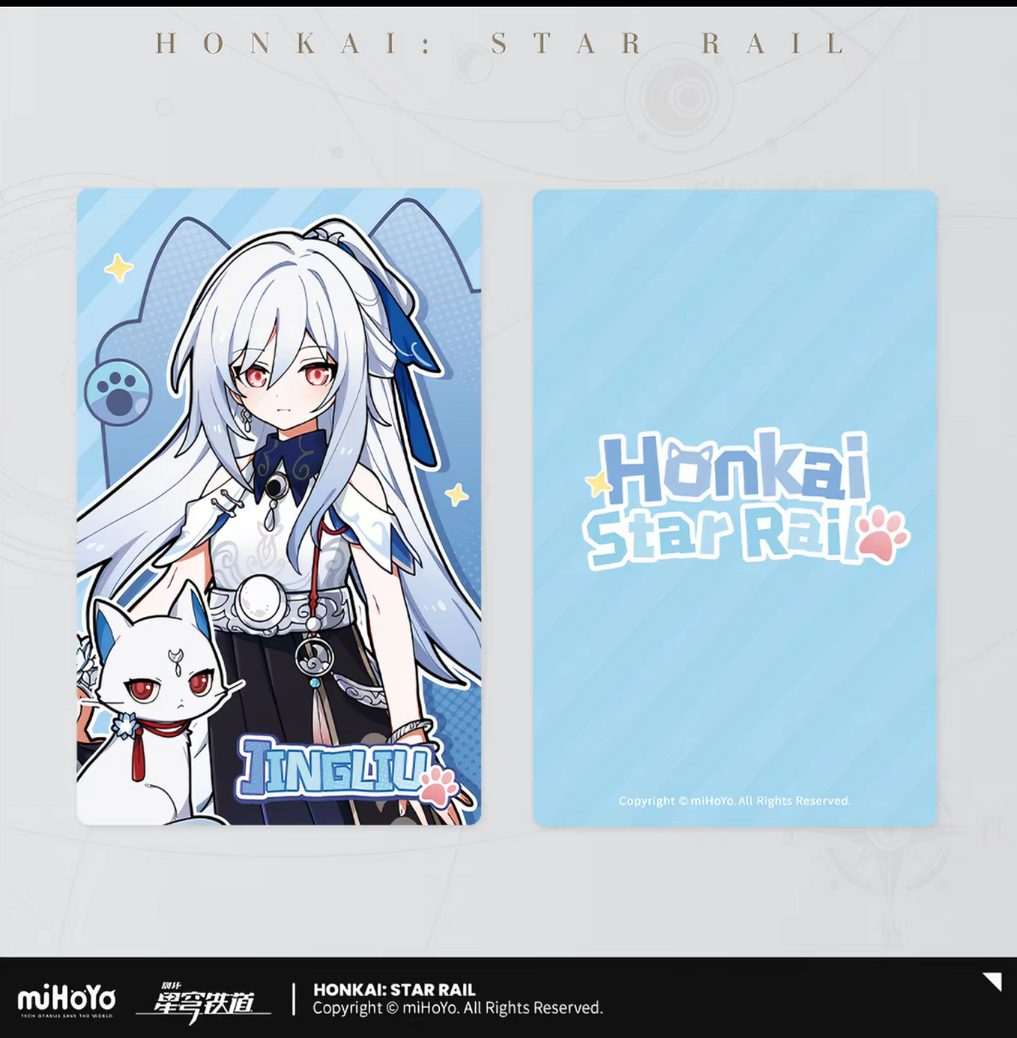 Honkai Star Rail chibi cat laser ticket Vol.2 - Feixiao teal theme with white blue-eyed cat front and back