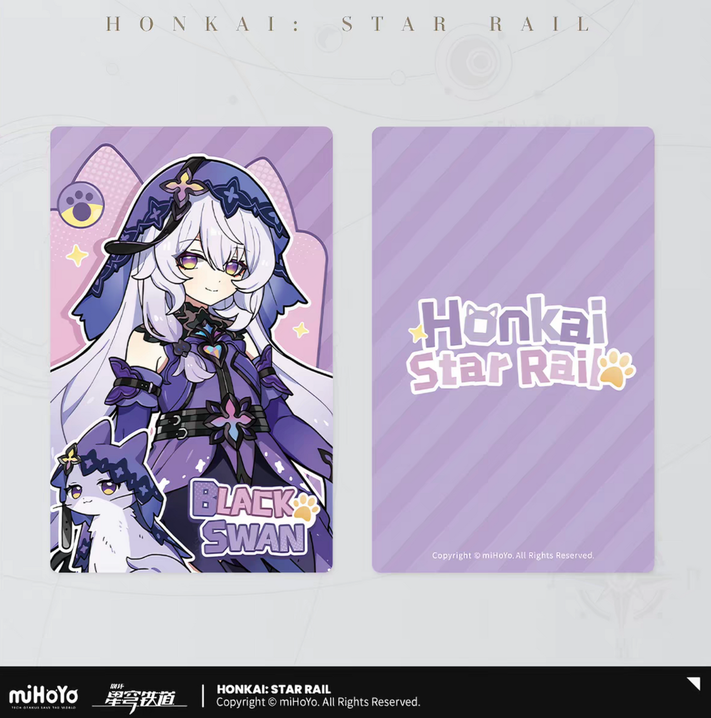 Honkai Star Rail chibi cat laser ticket Vol.3 - Robin blue-purple theme white angel cat front and back
