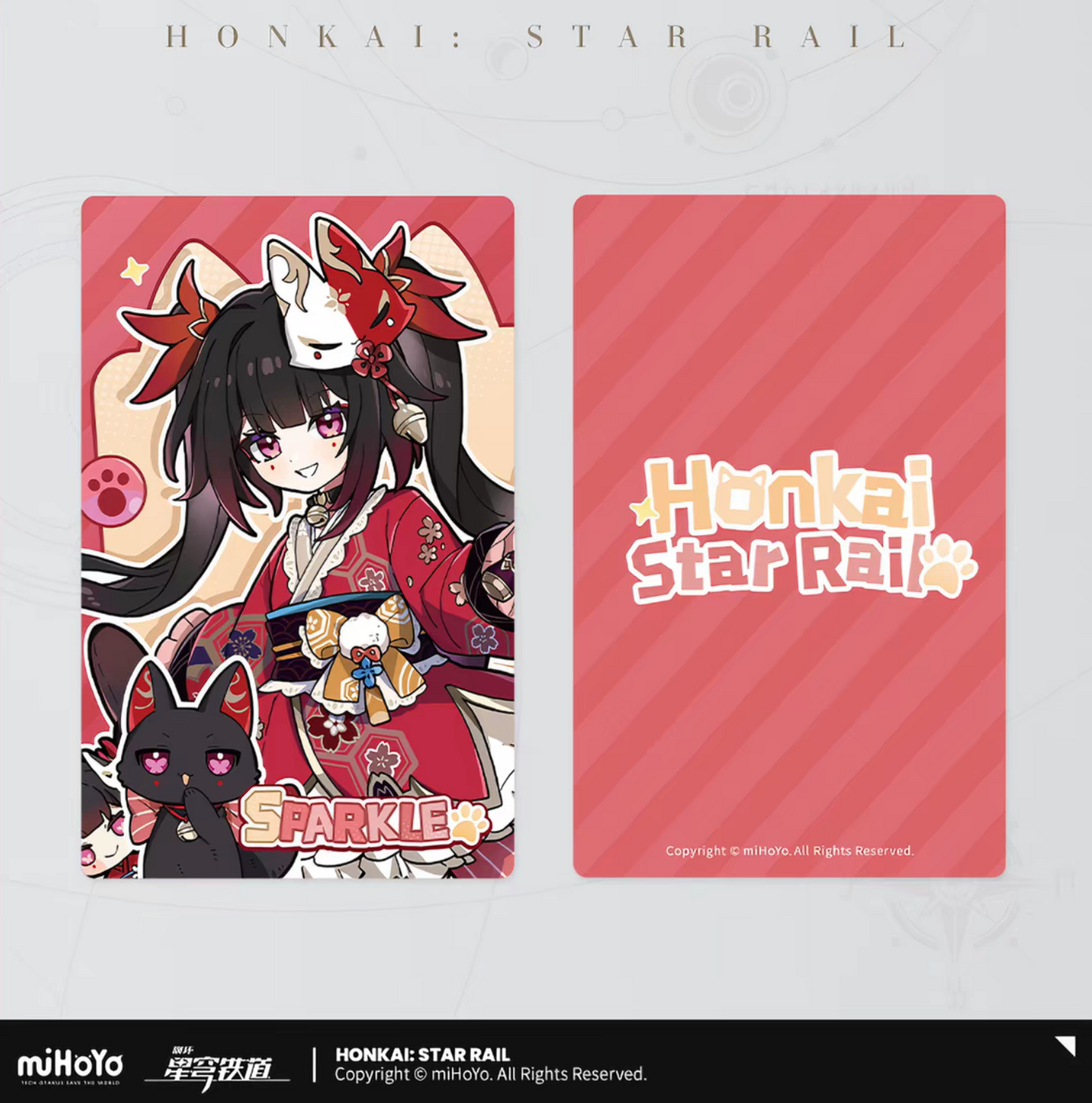 Honkai Star Rail chibi cat laser ticket Vol.3 - Rappa red-pink theme cat-ear hat mini companion front and back