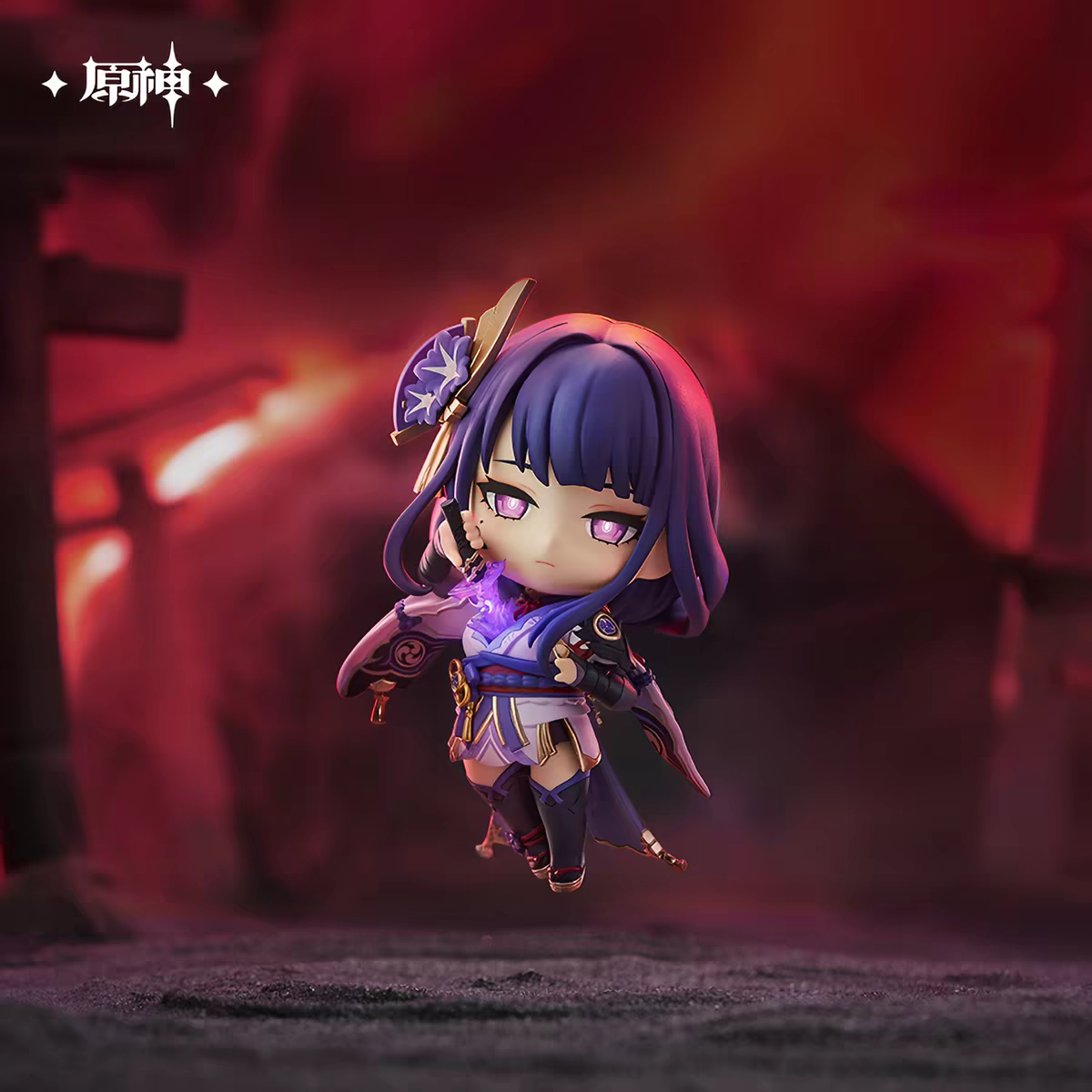 Genshin Impact Raiden Shogun Nendoroid Flying Battle Pose Crescent Blade Purple Energy Torii Gate miHoYo