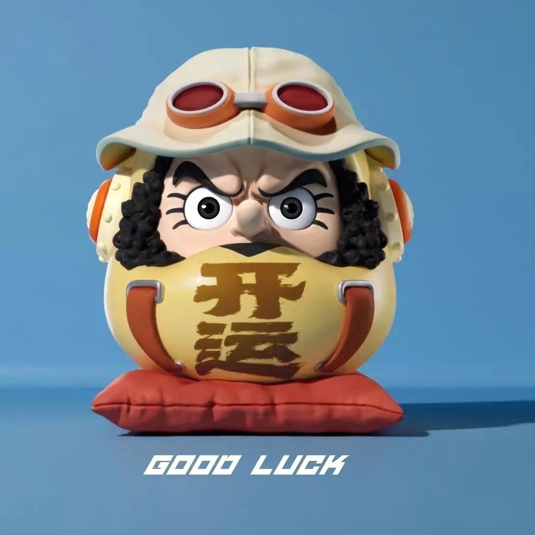 One Piece Usopp Daruma Doll Figure - GOOD LUCK 开运 with Goggles and Red Cushion