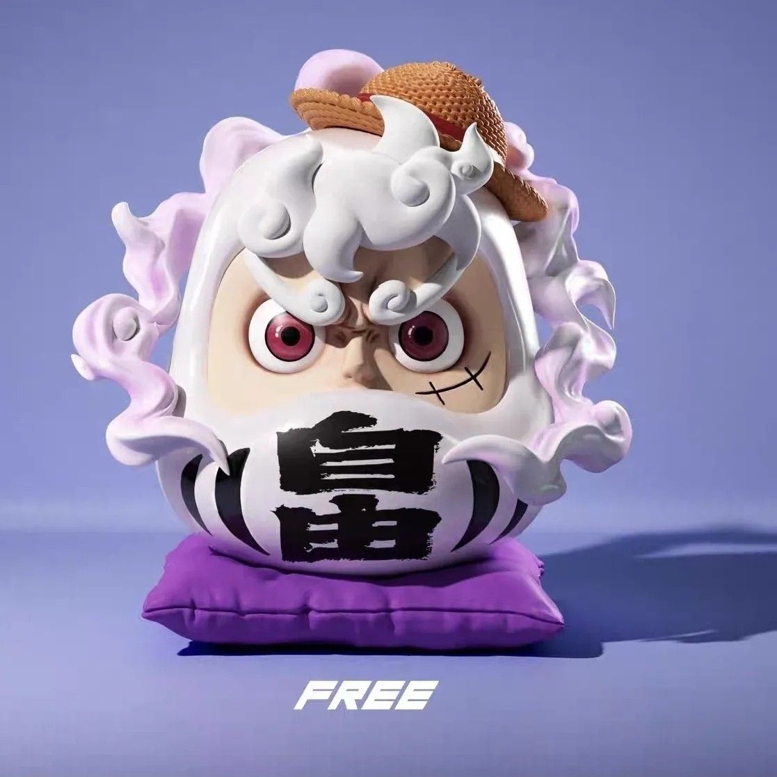 One Piece Luffy Gear 5 Nika Daruma Figure - FREE 自由 Car Dashboard Collectible