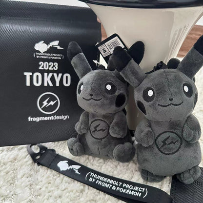 Fujiwara Dark Pikachu Plush Keychain Pendant – Cute Anime Stuffed Doll Bag Charm for Students & Couples