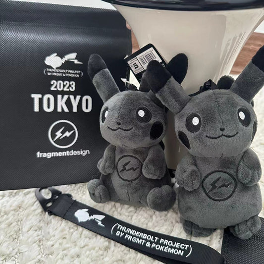 Fujiwara Dark Pikachu Plush Keychain Pendant – Cute Anime Stuffed Doll Bag Charm for Students & Couples