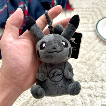 Fujiwara Dark Pikachu Plush Keychain Pendant – Cute Anime Stuffed Doll Bag Charm for Students & Couples