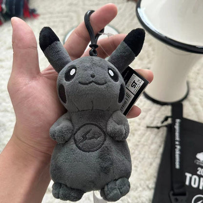 Fujiwara Dark Pikachu Plush Keychain Pendant – Cute Anime Stuffed Doll Bag Charm for Students & Couples