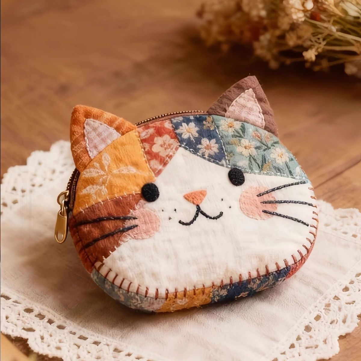 Cute Cat Colorblock Coin Purse Aesthetic Pouch for Women
